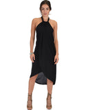 Lyss Loo Wrap Star Halter Black Midi Wrap Dress - Clothing Showroom
