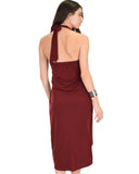 Lyss Loo Wrap Star Halter Burgundy Midi Wrap Dress - Clothing Showroom