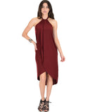 Lyss Loo Wrap Star Halter Burgundy Midi Wrap Dress - Clothing Showroom