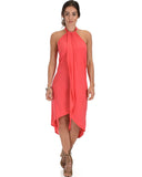 Lyss Loo Wrap Star Halter Coral Midi Wrap Dress - Clothing Showroom