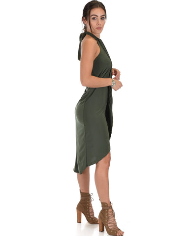 Lyss Loo Wrap Star Halter Olive Midi Wrap Dress - Clothing Showroom