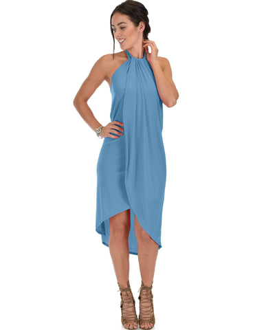 Lyss Loo Wrap Star Halter Teal Midi Wrap Dress - Clothing Showroom