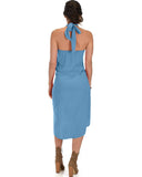 Lyss Loo Wrap Star Halter Teal Midi Wrap Dress - Clothing Showroom