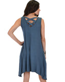 Lyss Loo Cross Back Sleeveless Blue Dress With Pockets - Clothing Showroom