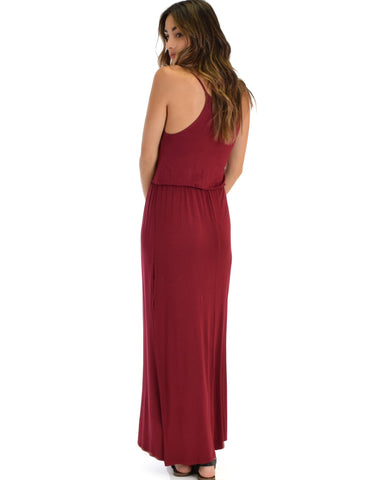Lyss Loo Cherish The Day Burgundy Maxi Dress With Cinched Waist - Clothing Showroom