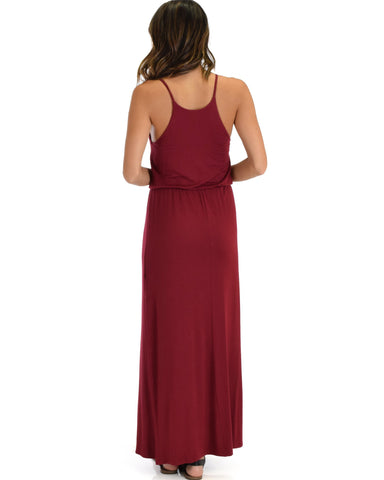 Lyss Loo Cherish The Day Burgundy Maxi Dress With Cinched Waist - Clothing Showroom