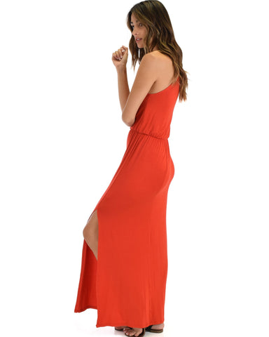 Lyss Loo Cherish The Day Rust Maxi Dress With Cinched Waist - Clothing Showroom