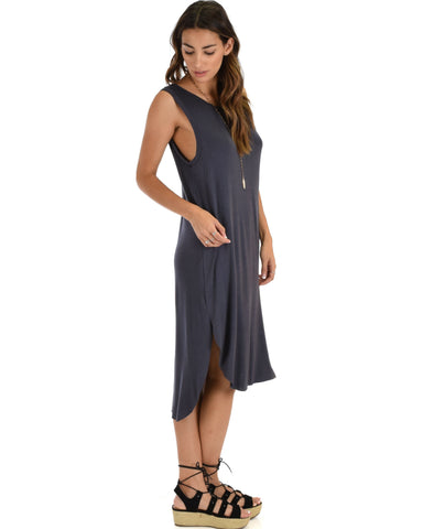 Lyss Loo Mood And Melody Side Slit Charcoal T-Shirt Dress - Clothing Showroom