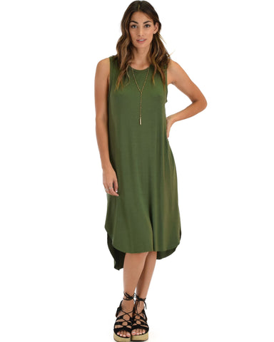 Lyss Loo Mood And Melody Side Slit Olive T-Shirt Dress - Clothing Showroom