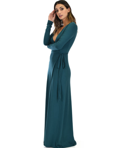 Lyss Loo Celestial Long Sleeve Green Wrap Maxi Dress - Clothing Showroom