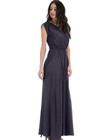 Lyss Loo Timeless Charcoal Maxi Dress With Elastic Waist & Side Slit - Clothing Showroom