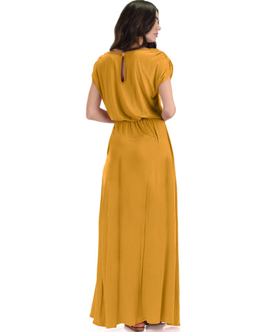 Lyss Loo Timeless Mustard Maxi Dress With Elastic Waist & Side Slit - Clothing Showroom