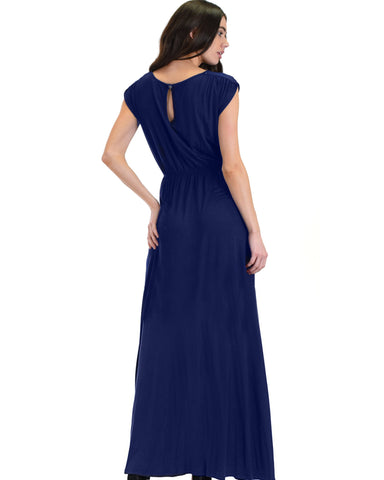 Lyss Loo Timeless Navy Maxi Dress With Elastic Waist & Side Slit - Clothing Showroom