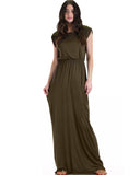 Lyss Loo Timeless Olive Maxi Dress With Elastic Waist & Side Slit - Clothing Showroom