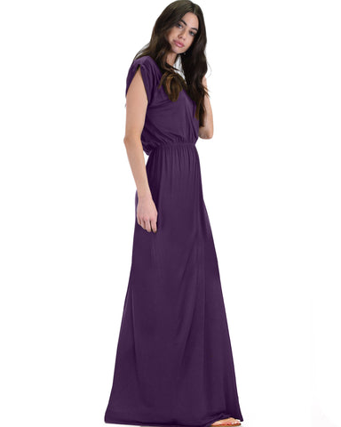 Lyss Loo Timeless Purple Maxi Dress With Elastic Waist & Side Slit - Clothing Showroom