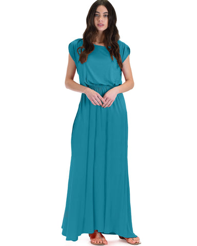 Lyss Loo Timeless Teal Maxi Dress With Elastic Waist & Side Slit - Clothing Showroom