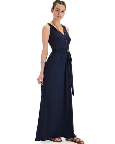 Lyss Loo All Mine Sleeveless Crossover Navy Wrap Maxi Dress - Clothing Showroom