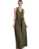 Lyss Loo All Mine Sleeveless Crossover Olive Wrap Maxi Dress - Clothing Showroom