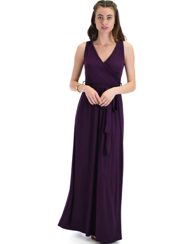 Lyss Loo All Mine Sleeveless Crossover Purple Wrap Maxi Dress - Clothing Showroom