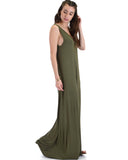 Lyss Loo Lost In Paradise Sleeveless Deep V-Neck Olive Shift Maxi Dress - Clothing Showroom