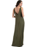 Lyss Loo Lost In Paradise Sleeveless Deep V-Neck Olive Shift Maxi Dress - Clothing Showroom