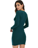 Lyss Loo Heart's Content Long Sleeve Cross Straps Green Bodycon Dress - Clothing Showroom