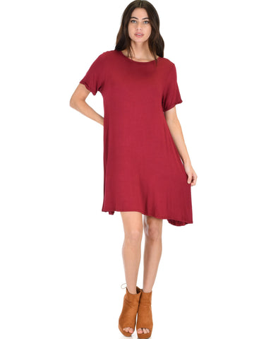 Lyss Loo Reporting For Cutie Burgundy T-Shirt Tunic Dress - Clothing Showroom