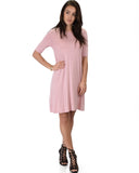 Lyss Loo Reporting For Cutie 3/4 Sleeve Mauve T-Shirt Tunic Dress - Clothing Showroom