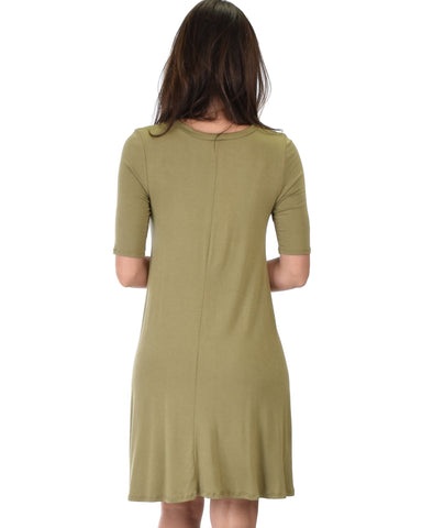 Lyss Loo Reporting For Cutie 3/4 Sleeve Olive T-Shirt Tunic Dress - Clothing Showroom