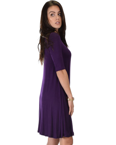 Lyss Loo Reporting For Cutie 3/4 Sleeve Purple T-Shirt Tunic Dress - Clothing Showroom