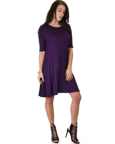 Lyss Loo Reporting For Cutie 3/4 Sleeve Purple T-Shirt Tunic Dress - Clothing Showroom