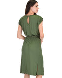 Lyss Loo My Everyday Tie Waist Olive Midi Dress - Clothing Showroom