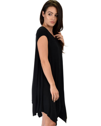 Lyss Loo Raw Edge Draped Black T-Shirt Dress - Clothing Showroom