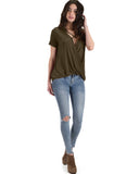 Sweeter Than Sugar Olive Cross Straps Short Sleeve Top - Clothing Showroom