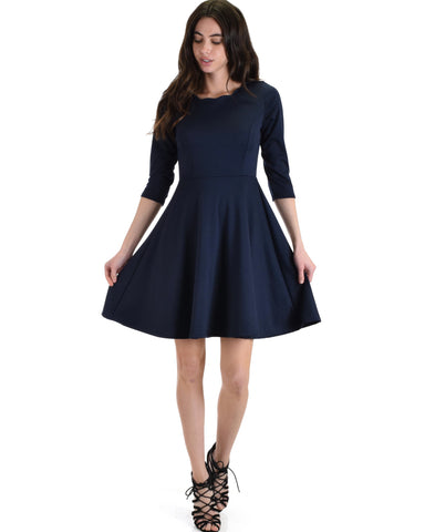 Lyss Loo So Good Navy Scallop Neck Line Skater Dress - Clothing Showroom