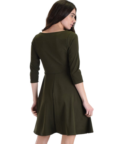 Lyss Loo So Good Olive Scallop Neck Line Skater Dress - Clothing Showroom