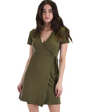 Lyss Loo Don't Tell 'Em Olive Wrap Dress - Clothing Showroom