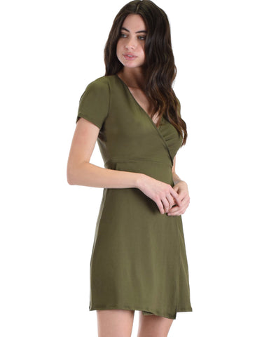 Lyss Loo Don't Tell 'Em Olive Wrap Dress - Clothing Showroom
