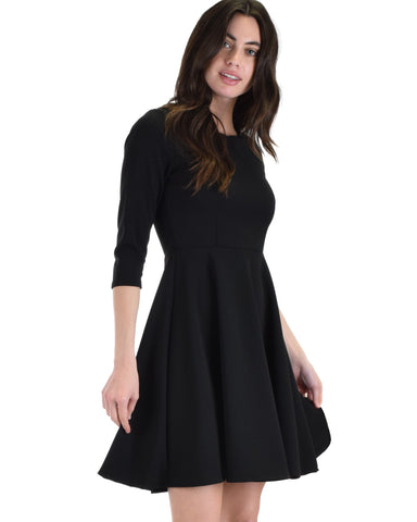 Lyss Loo So Good Black Scallop Neck Line Skater Dress - Clothing Showroom
