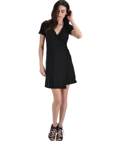 Lyss Loo Don't Tell 'Em Black Wrap Dress - Clothing Showroom