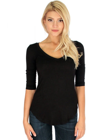 Lyss Loo Truly Madly Deep-V Neck 3/4 Sleeve Black Tunic Top - Clothing Showroom