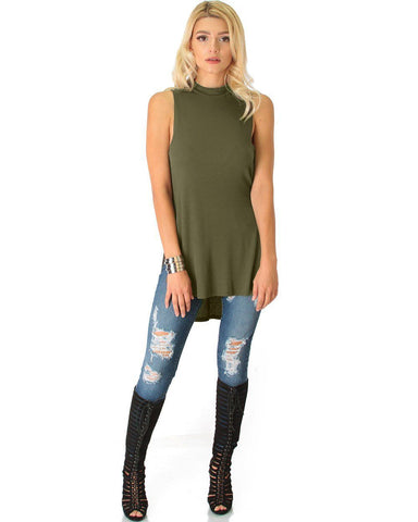 Lyss Loo Flirting With Danger Olive Ribbed Cut-Out Top - Clothing Showroom