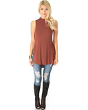 Lyss Loo Flirting With Danger Marsala Ribbed Cut-Out Top - Clothing Showroom