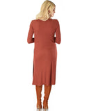 Lyss Loo Versatile Long Button-Up Ribbed Marsala Cardigan Dress - Clothing Showroom