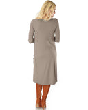 Lyss Loo Versatile Long Button-Up Ribbed Taupe Cardigan Dress - Clothing Showroom