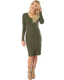 Lyss Loo Versatile Long Button-Up Ribbed Olive Cardigan Dress - Clothing Showroom