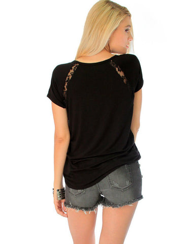 Lyss Loo Check Out My Lace Accents Black Tunic Top - Clothing Showroom