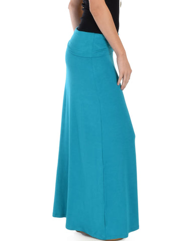 Lyss Loo Casablanca Fold Over Teal Maxi Skirt - Clothing Showroom