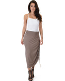 Lyss Loo Tie That Knot Fold Over Taupe Maxi Skirt - Clothing Showroom