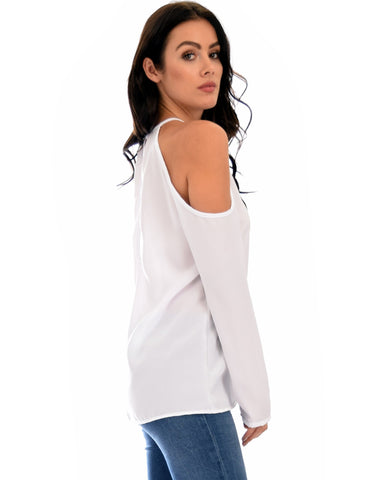 Lyss Loo Melt My Heart Cold Shoulder Ivory Blouse Top - Clothing Showroom